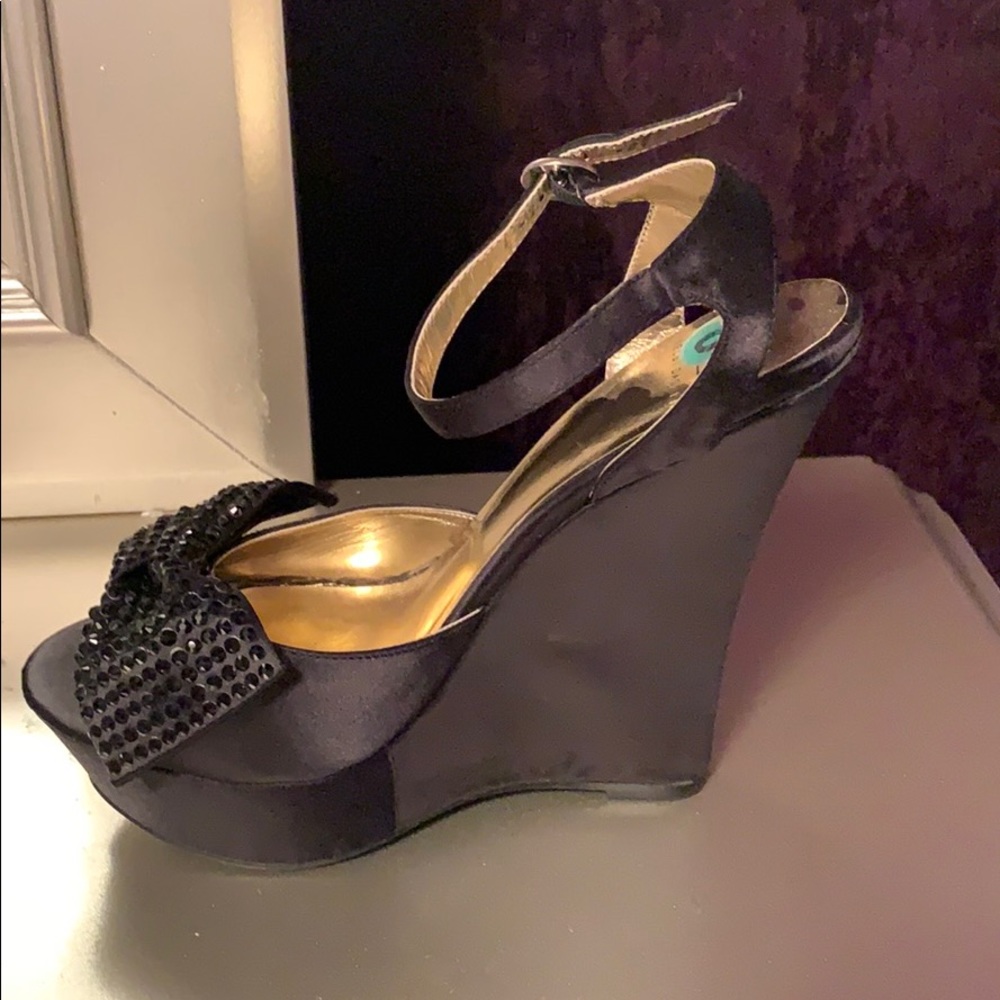 Black Satin wedge heels
